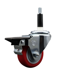 Service Caster swivel caster with a 3 inch Red polyurethane wheel. Featuring a zinc plated finish, these casters are ideal for work tables, shop projects, and any equipment with round or square tube legs.