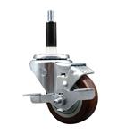 Service Caster 7/8 inch expanding stem swivel caster with a 3 inch maroon polyurethane wheel and a brake. Featuring a zinc plated finish, these casters are ideal for work tables, shop projects, and any equipment with round or square tube legs.