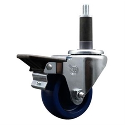 Service Caster #20 Series 1 inch expanding adapter stem swivel casters with a 3 inch solid blue polyurethane wheel and posi lock.