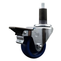Service Caster #20 Series 1-1/4 inch expanding adapter stem swivel casters with a 3 inch solid blue polyurethane wheel and posi lock.