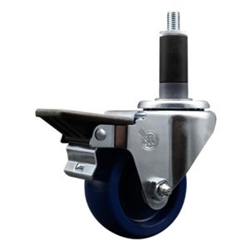 Service Caster #20 Series 1-1/8 inch expanding adapter stem swivel casters with a 3 inch solid blue polyurethane wheel and posi lock.
