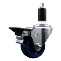 Service Caster #20 Series 1-3/8 inch expanding adapter stem swivel casters with a 3 inch solid blue polyurethane wheel and posi lock.