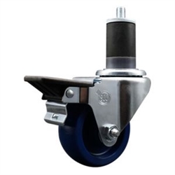 Service Caster #20 Series 1-5/8 inch expanding adapter stem swivel casters with a 3 inch solid blue polyurethane wheel and posi lock.