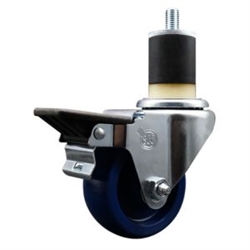 Service Caster #20 Series 1-7/8 inch expanding adapter stem swivel casters with a 3 inch solid blue polyurethane wheel and posi lock.