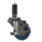 1 inch Expanding Stem Swivel Caster with 3 inch blue Solid Polyurethane Wheel and Brake
