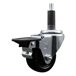 1 inch expanding adapter stem swivel casters with 3 inch soft rubber wheel and posi lock brake