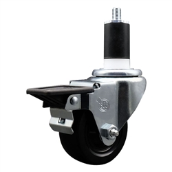 1-1/2 inch expanding adapter stem swivel casters with 3 inch soft rubber wheel and posi lock brake