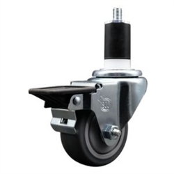 1-1/2 inch expanding adapter stem swivel casters with a 3 inch thermoplastic rubber tread wheel and posi lock