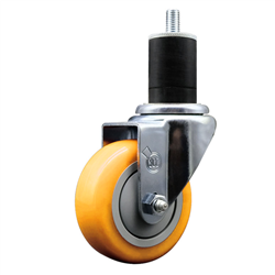 Service Caster 1-3/4 inch expanding stem swivel caster with a 3-1/2 inch yellow polyurethane wheel. Featuring a zinc plated finish, these casters are ideal for work tables, shop projects, and any equipment with round or square tube legs.