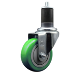 Service Caster 1-5/8 inch expanding stem swivel caster with a 3-1/2 inch green polyurethane wheel. Featuring a zinc plated finish, these casters are ideal for work tables, shop projects, and any equipment with round or square tube legs.