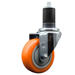 Service Caster 1-5/8 inch expanding stem swivel caster with a 3-1/2 inch orange polyurethane wheel. Featuring a zinc plated finish, these casters are ideal for work tables, shop projects, and any equipment with round or square tube legs.