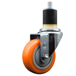 Service Caster 1-7/8 inch expanding stem swivel caster with a 3-1/2 inch orange polyurethane wheel. Featuring a zinc plated finish, these casters are ideal for work tables, shop projects, and any equipment with round or square tube legs.