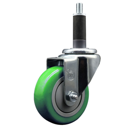 Service Caster 1 inch expanding stem swivel caster with a 3-1/2 inch green polyurethane wheel. Featuring a zinc plated finish, these casters are ideal for work tables, shop projects, and any equipment with round or square tube legs.