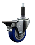 Service Caster swivel caster with a 3-1/2 inch Blue polyurethane wheel. Featuring a zinc plated finish, these casters are ideal for work tables, shop projects, and any equipment with round or square tube legs.