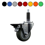 Service Caster swivel caster with a 3-1/2 inch polyurethane wheel. Featuring a zinc plated finish, these casters are ideal for work tables, shop projects, and any equipment with round or square tube legs.