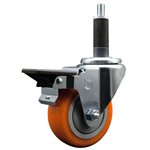 Service Caster 1 inch expanding stem swivel caster with a 3-1/2 inch orange polyurethane wheel and a posi lock brake. Featuring a zinc finish, these casters are ideal for work tables, shop projects, and any equipment with round or square tube legs.