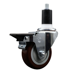 Service Caster swivel caster with a 3-1/2 inch Maroon polyurethane wheel. Featuring a zinc plated finish, these casters are ideal for work tables, shop projects, and any equipment with round or square tube legs.