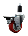 Service Caster swivel caster with a 3-1/2 inch Red polyurethane wheel. Featuring a zinc plated finish, these casters are ideal for work tables, shop projects, and any equipment with round or square tube legs.