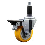 Service Caster 1-1/8 inch expanding stem swivel caster with a 3-1/2 inch yellow polyurethane wheel and a posi lock brake. Featuring a zinc finish, these casters are ideal for work tables, shop projects, and any equipment with round or square tube legs.