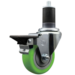 Service Caster 1-5/8 inch expanding stem swivel caster with a 3-1/2 inch green polyurethane wheel and a posi lock brake. Featuring a zinc finish, these casters are ideal for work tables, shop projects, and any equipment with round or square tube legs.