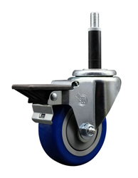 Service Caster swivel caster with a 3-1/2 inch Blue polyurethane wheel. Featuring a zinc plated finish, these casters are ideal for work tables, shop projects, and any equipment with round or square tube legs.