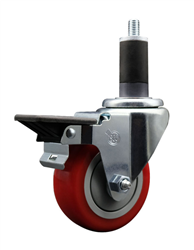 Service Caster swivel caster with a 3-1/2 inch Red polyurethane wheel. Featuring a zinc plated finish, these casters are ideal for work tables, shop projects, and any equipment with round or square tube legs.