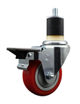 Service Caster swivel caster with a 3-1/2 inch Red polyurethane wheel. Featuring a zinc plated finish, these casters are ideal for work tables, shop projects, and any equipment with round or square tube legs.