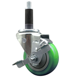 Service Caster 1 inch expanding stem swivel caster with a 3-1/2 inch green polyurethane wheel and a brake. Featuring a zinc plated finish, these casters are ideal for work tables, shop projects, and any equipment with round or square tube legs.