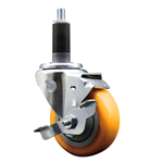 Service Caster 1-1/8 inch expanding stem swivel caster with a 3-1/2 inch yellow polyurethane wheel and a brake. Featuring a zinc plated finish, these casters are ideal for work tables, shop projects, and any equipment with round or square tube legs.