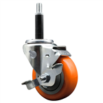 Service Caster 3/4 inch expanding stem swivel caster with a 3-1/2 inch orange polyurethane wheel and a brake. Featuring a zinc plated finish, these casters are ideal for work tables, shop projects, and any equipment with round or square tube legs.