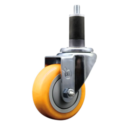 Service Caster 1-1/4 inch expanding stem swivel caster with a 3-1/2 inch yellow polyurethane wheel. Featuring a zinc plated finish, these casters are ideal for work tables, shop projects, and any equipment with round or square tube legs.