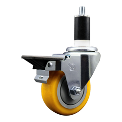 Service Caster 1-3/8 inch expanding stem swivel caster with a 3-1/2 inch yellow polyurethane wheel and a posi lock brake. Featuring a zinc finish, these casters are ideal for work tables, shop projects, and any equipment with round or square tube legs.