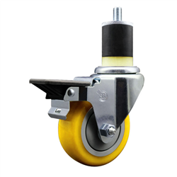 Service Caster 1-7/8 inch expanding stem swivel caster with a 3-1/2 inch yellow polyurethane wheel and a posi lock brake. Featuring a zinc finish, these casters are ideal for work tables, shop projects, and any equipment with round or square tube legs.