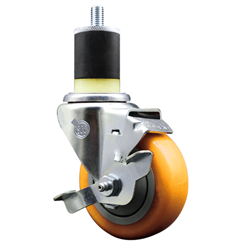 Service Caster 1-7/8 inch expanding stem swivel caster with a 3-1/2 inch yellow polyurethane wheel and a brake. Featuring a zinc plated finish, these casters are ideal for work tables, shop projects, and any equipment with round or square tube legs.