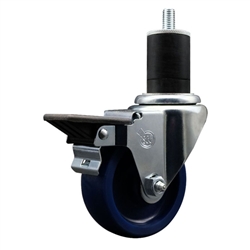Service Caster #20 Series 1-3/4 inch expanding adapter stem swivel casters with a 3-1/2 inch solid blue polyurethane wheel and posi lock.