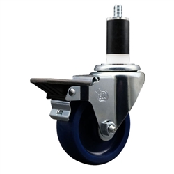 Service Caster #20 Series 1-3/8 inch expanding adapter stem swivel casters with a 3-1/2 inch solid blue polyurethane wheel and posi lock.
