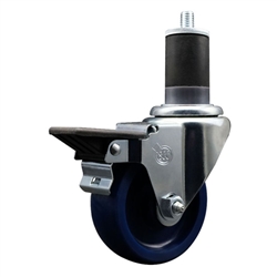 Service Caster #20 Series 1-5/8 inch expanding adapter stem swivel casters with a 3-1/2 inch solid blue polyurethane wheel and posi lock.