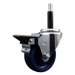 Service Caster #20 Series 3/4 inch expanding adapter stem swivel casters with a 3-1/2 inch solid blue polyurethane wheel and posi lock.