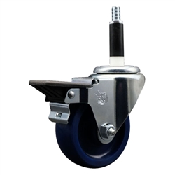 Service Caster #20 Series 7/8 inch expanding adapter stem swivel casters with a 3-1/2 inch solid blue polyurethane wheel and posi lock.
