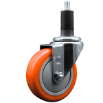 Service Caster 1-1/4 inch expanding stem swivel caster with a 4 inch orange polyurethane wheel. Featuring a zinc plated finish, these casters are ideal for work tables, shop projects, and any equipment with round or square tube legs.