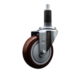 Service Caster 1-1/8 inch expanding stem swivel caster with a 4 inch Maroon polyurethane wheel. Featuring a zinc plated finish, these casters are ideal for work tables, shop projects, and any equipment with round or square tube legs.