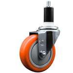 Service Caster 1-3/8 inch expanding stem swivel caster with a 4 inch orange polyurethane wheel. Featuring a zinc plated finish, these casters are ideal for work tables, shop projects, and any equipment with round or square tube legs.