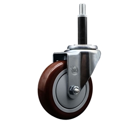 Service Caster 3/4 inch expanding stem swivel caster with a 4 inch maroon polyurethane wheel. Featuring a zinc plated finish, these casters are ideal for work tables, shop projects, and any equipment with round or square tube legs.