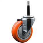 Service Caster 3/4 inch expanding stem swivel caster with a 4 inch orange polyurethane wheel. Featuring a zinc plated finish, these casters are ideal for work tables, shop projects, and any equipment with round or square tube legs.