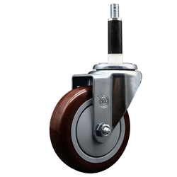 Service Caster 7/8 inch expanding stem swivel caster with a 4 inch maroon polyurethane wheel. Featuring a zinc plated finish, these casters are ideal for work tables, shop projects, and any equipment with round or square tube legs.