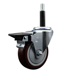 Service Caster swivel caster with a 4 inch Maroon polyurethane wheel. Featuring a zinc plated finish, these casters are ideal for work tables, shop projects, and any equipment with round or square tube legs.