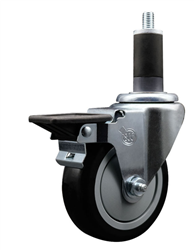 Service Caster swivel caster with a 4 inch Black polyurethane wheel. Featuring a zinc plated finish, these casters are ideal for work tables, shop projects, and any equipment with round or square tube legs.