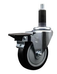 Service Caster swivel caster with a 4 inch Black polyurethane wheel. Featuring a zinc plated finish, these casters are ideal for work tables, shop projects, and any equipment with round or square tube legs.