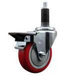 Service Caster swivel caster with a 4 inch Red polyurethane wheel. Featuring a zinc plated finish, these casters are ideal for work tables, shop projects, and any equipment with round or square tube legs.