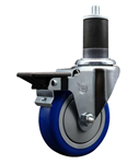 Service Caster swivel caster with a 4 inch Blue polyurethane wheel. Featuring a zinc plated finish, these casters are ideal for work tables, shop projects, and any equipment with round or square tube legs.